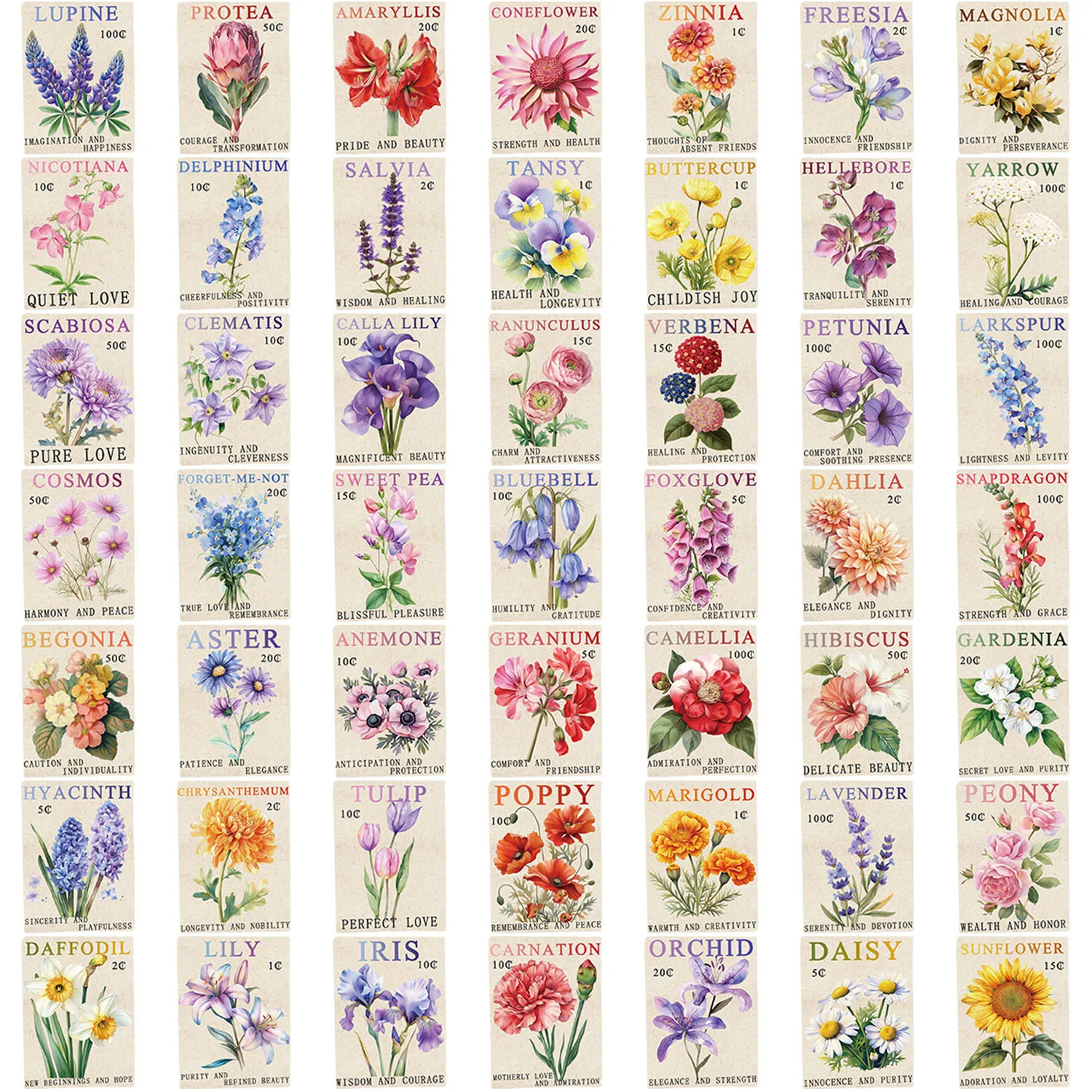 50/100PCS 만화 복고풍 우표 꽃/해양 미학 DIY 방수 스티커 장식 기타 노트북 수하물 고정식