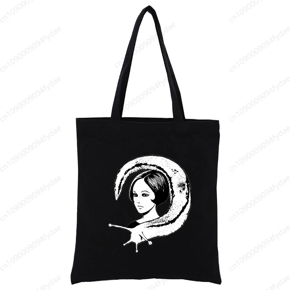 Ladies Shoulder Bags Popular Printed Junji Ito Tote Bags Casual Foldable Shopping Bag Linen Bag Outdoor Beach Bag