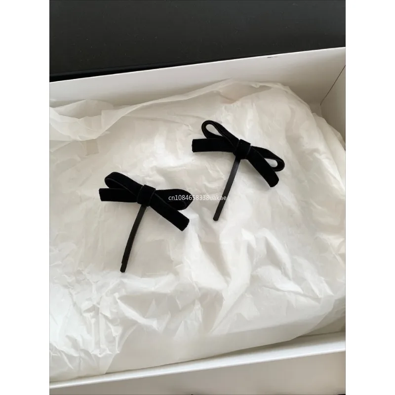 Black Velvet Bow Hairpin Rope Autumn Winter Women Girls Elegant Headwear Hair Clip Weddings Daily Fashion Sweet Hair Accessories