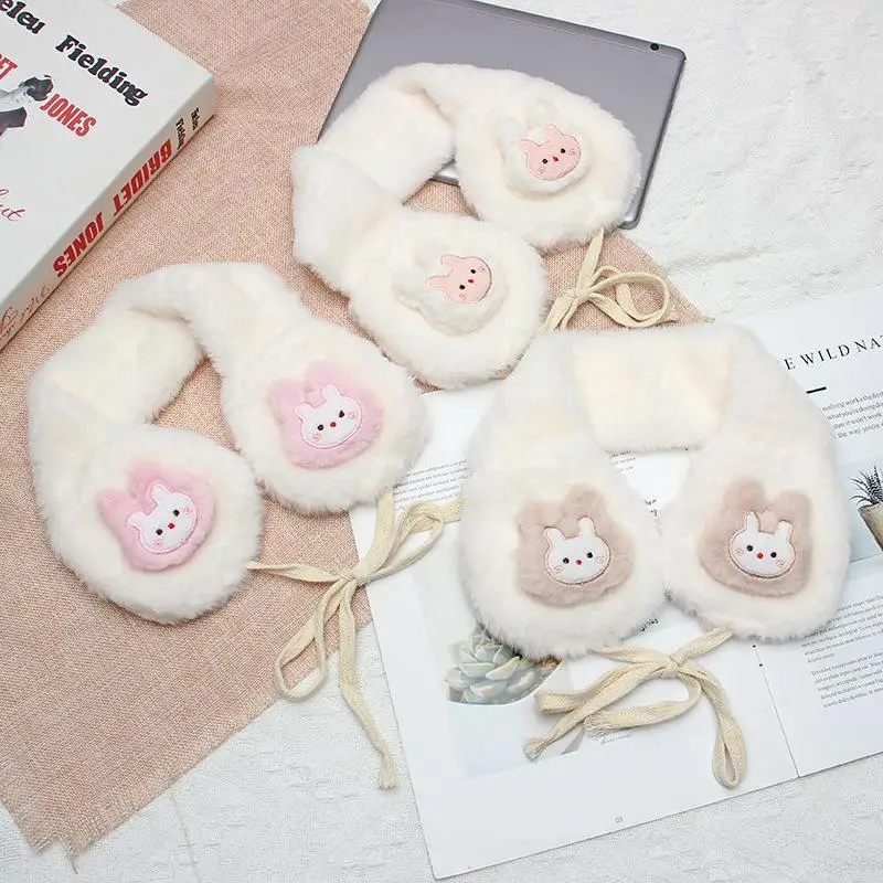 1Pc Creative Cute Cartoon Rabbit Lace Up Earmuffs Women Winter Cycling Ear Protection Windproof Warm Plush Earmuffs