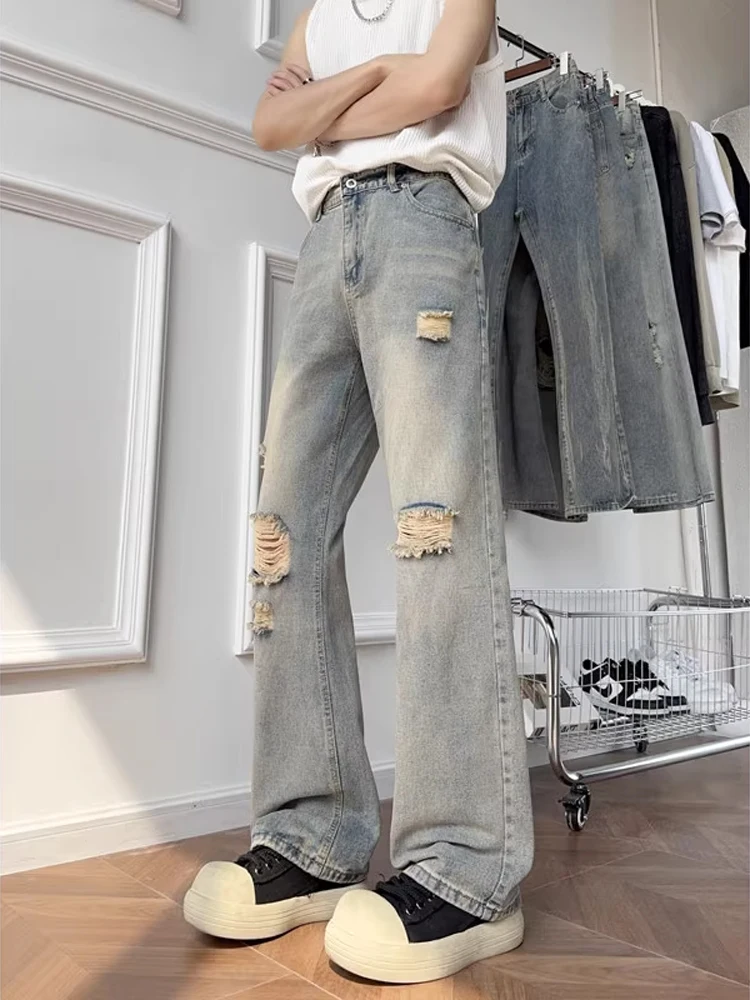 

Синие мужские джинсы скинни в стиле ретро, летние тонкие брюки с прямыми штанинами в американском стиле High Street Vibe, дышащий полиэстер