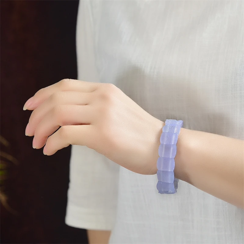 

Natural Blue Lace Bangle Handmade Crystal Jewelry Stretch Bangle Children Birthday Gift 12X16MM