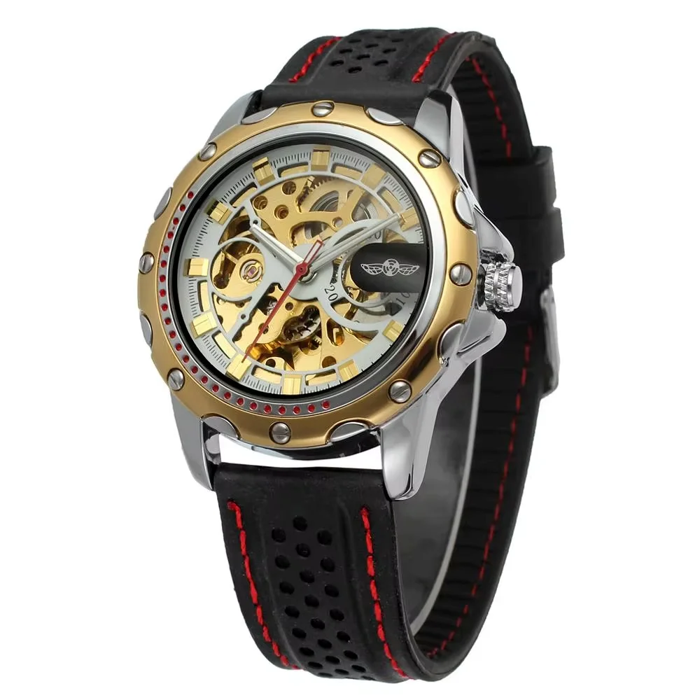 

ПОБЕДИТЕЛЬ модные трендовые мужские часы с полым циферблатом, черный нейлоновый ремешок, автоматические механические наручные часы