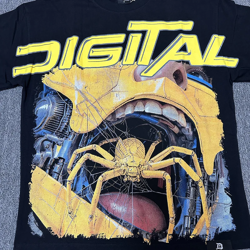 New Arrival  DIGITAL Men's T-shirt Retro Cyberpunk Mechanical Spider Loose Hip Hop Casual Top