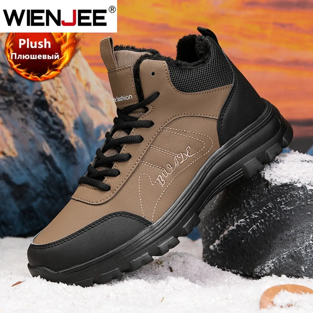 

Brand Winter Men's Boots Thick Plush Warm Men Snow Boots Soft Sneakers Non-Slip Men Ankle Boots Outdoor Lightweight Hiking Boots