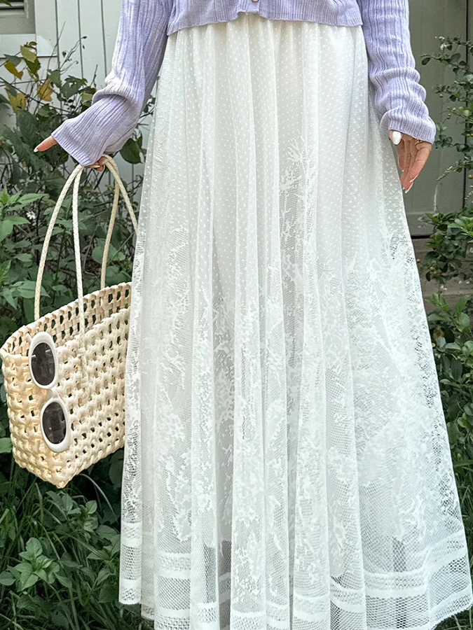 

plus Size Women's Casual Lace Skirt mid Waist A-Line Skirt Summer Season Straight Body pe Other Material 00%