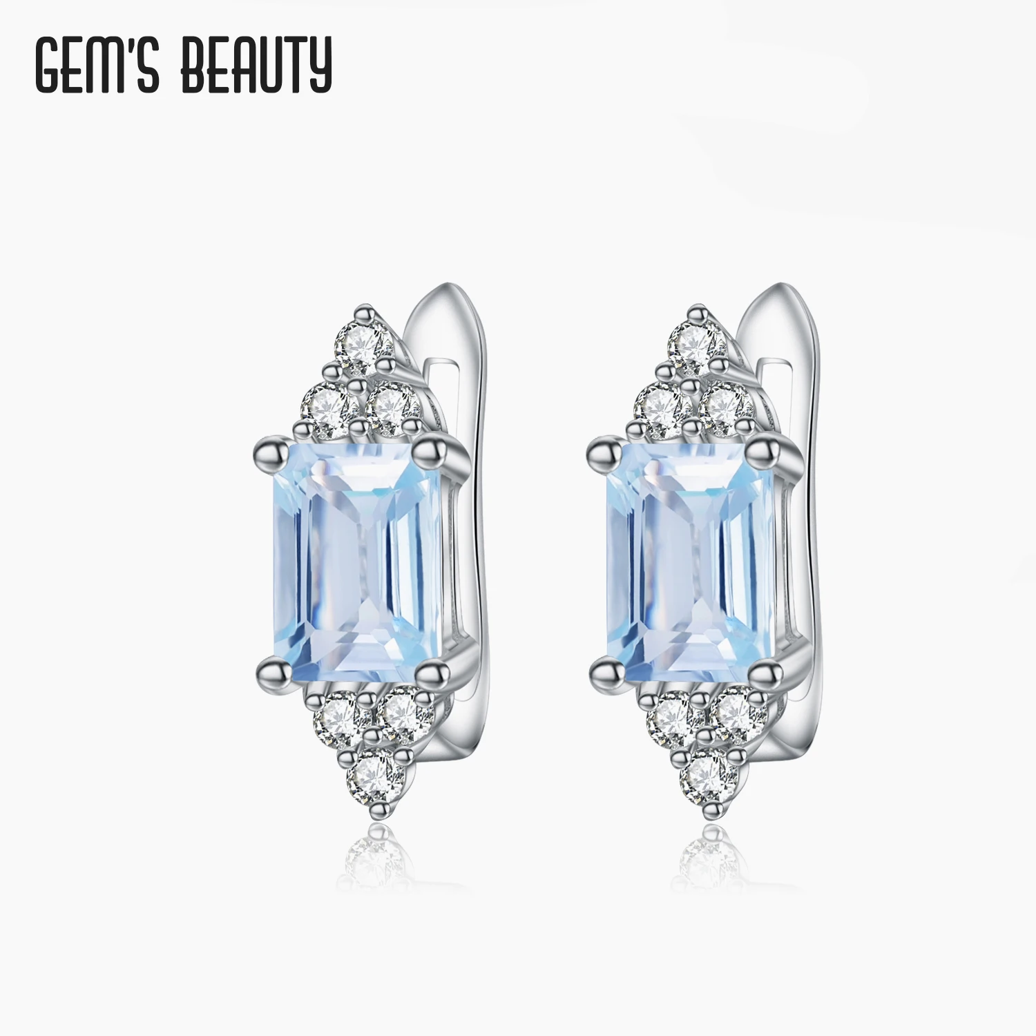 GEM'S BEAUTY 925 Sterling Silver Emerald Cut Earrings For Women Simple Advanced Natural Sky Blue Topaz Handmade Earrings