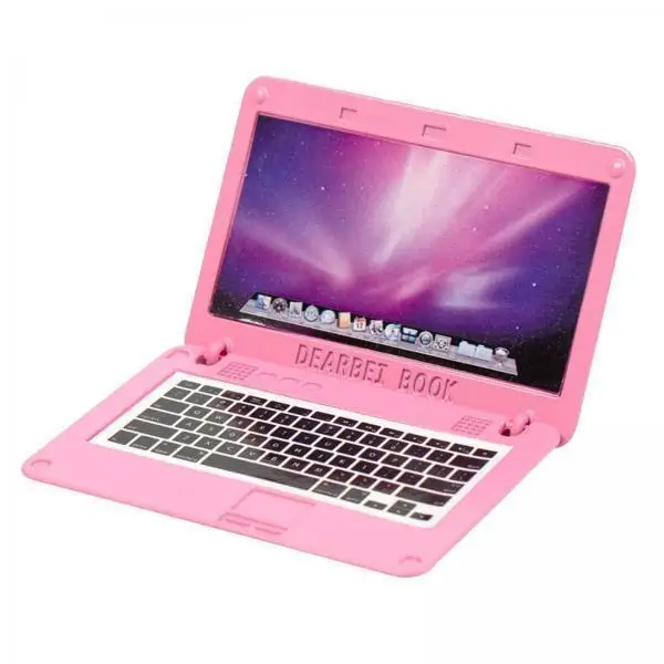 Dollhouse Miniature Laptop Computer Toy Pink Zinc Alloy Pretend Play Accessory for Decorating Living Room Bedroom Study