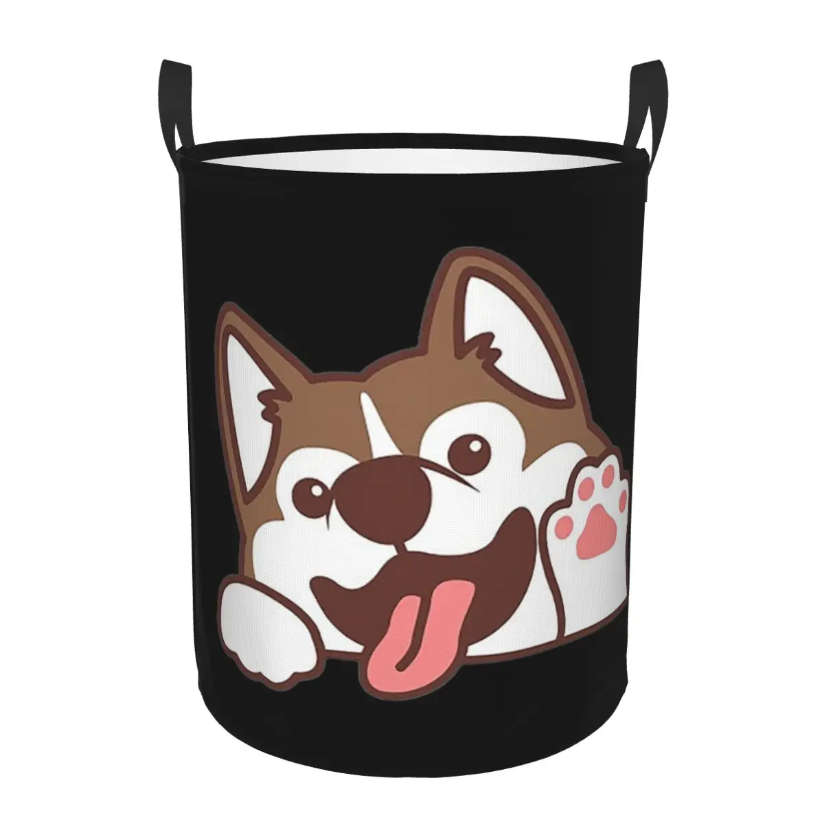 Brown Funny Siberian Husky Saying HI Folding Laundry Baskets Dirty Clothes Toys Sundries Storage Basket Large Bag For Home Kids