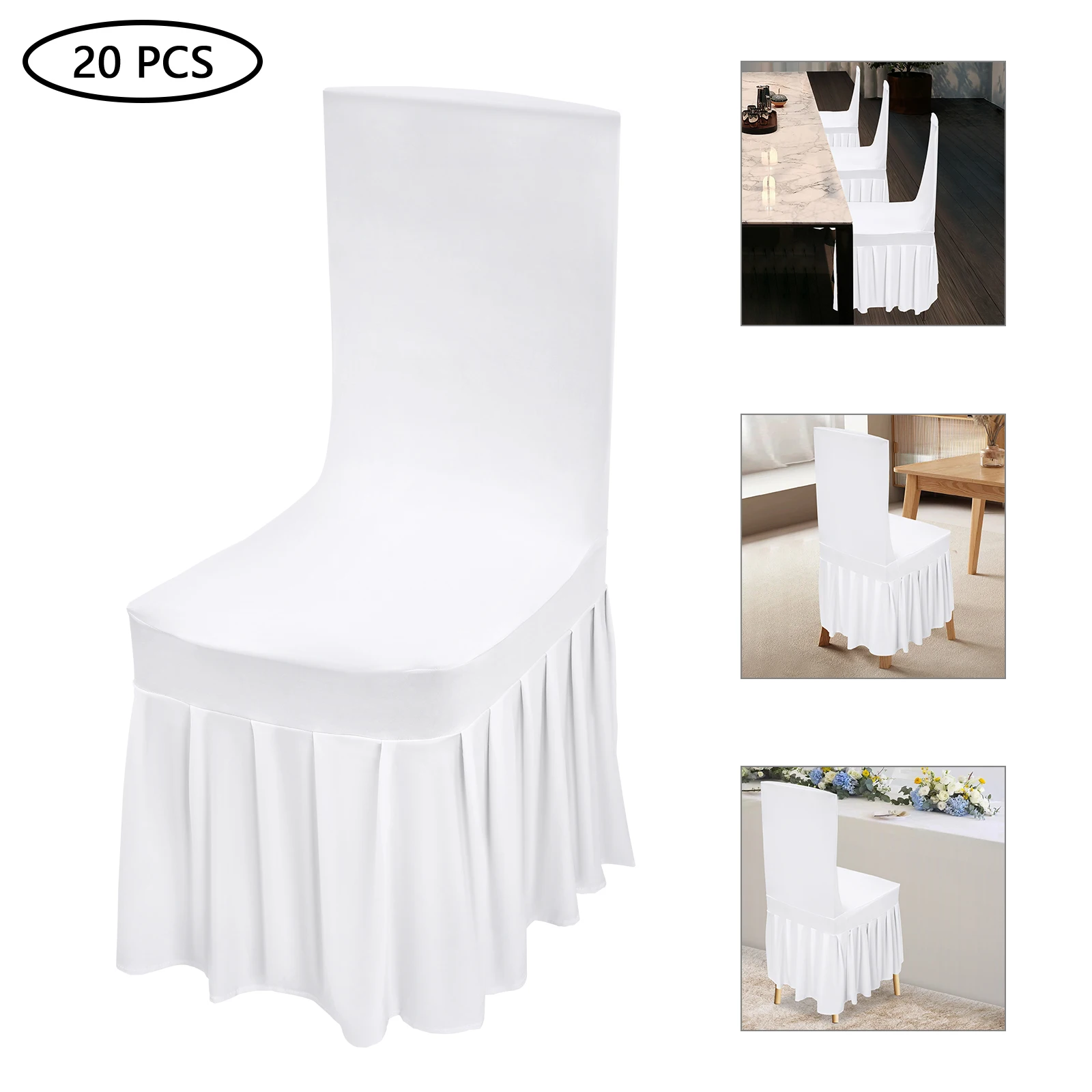 

20 шт., чехол на стул, эластичный чехол из полиэстера с юбкой для свадьбы, ресторана, банкета, вечеринки, встреч, чехол на стул, легко чистится