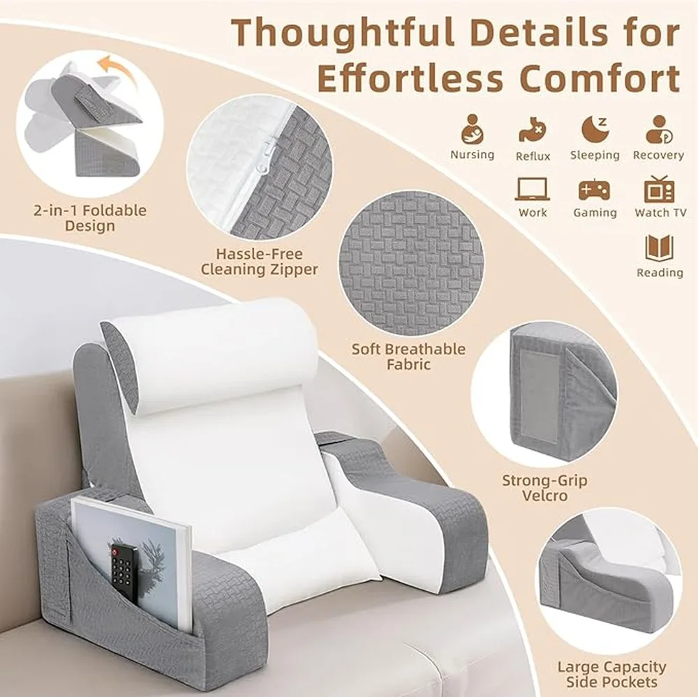 Bed Chair Wedge Pillow Combines Ergonomic Features With 2-in-1 Functionality Multiple Uses