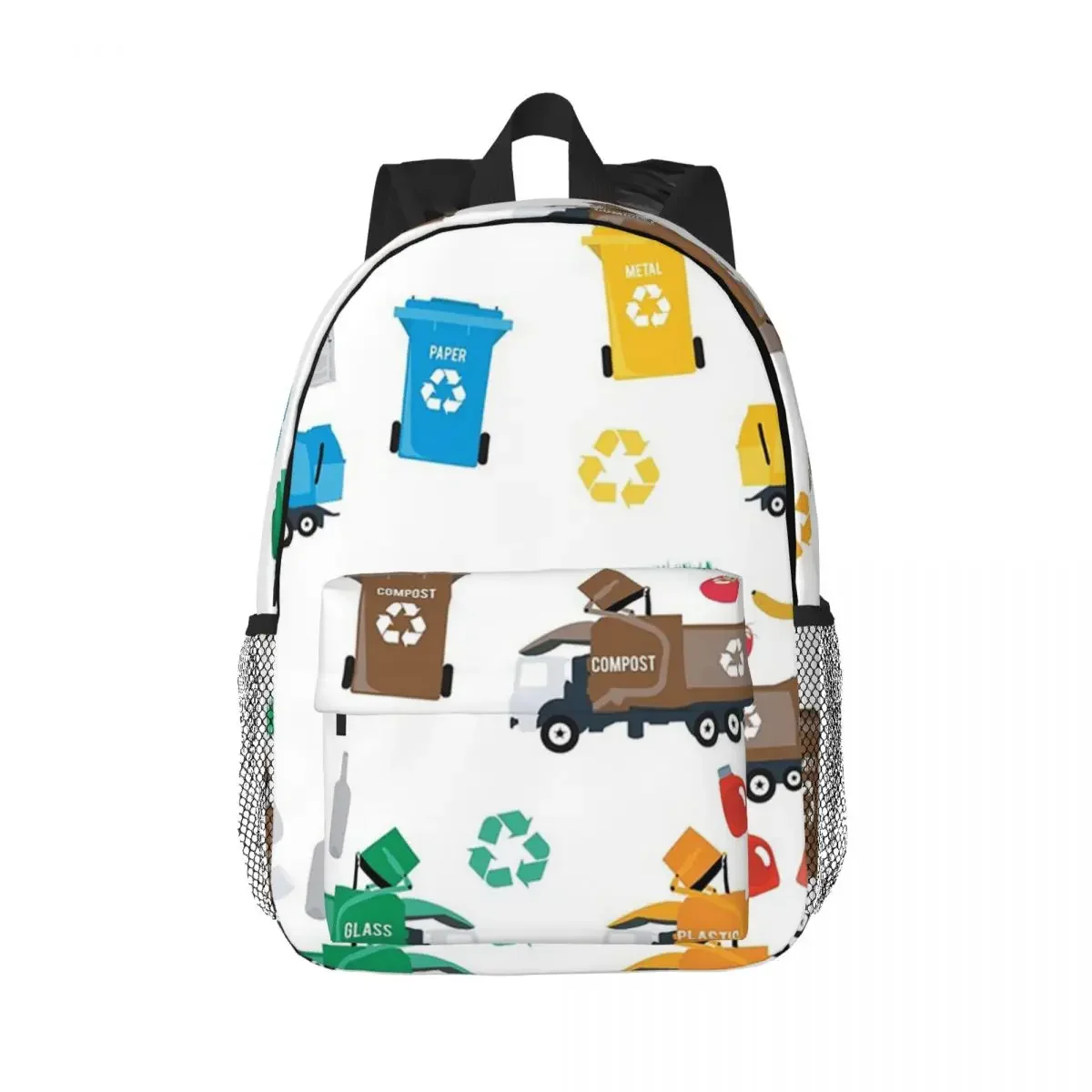 Colorful Recycling Garbage Trucks & Bins Backpacks Teenager Bookbag Cartoon Students School Bags Travel Rucksack Shoulder Bag