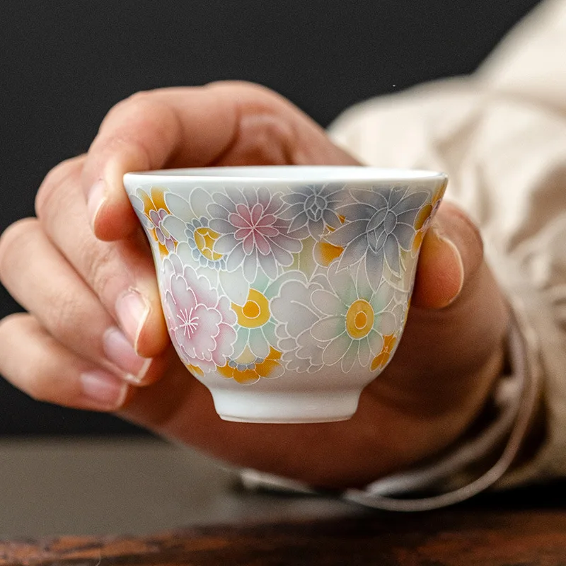 Antique glazed ten thousand flower gourd cup ceramic household teacup personal special master cup tea cup