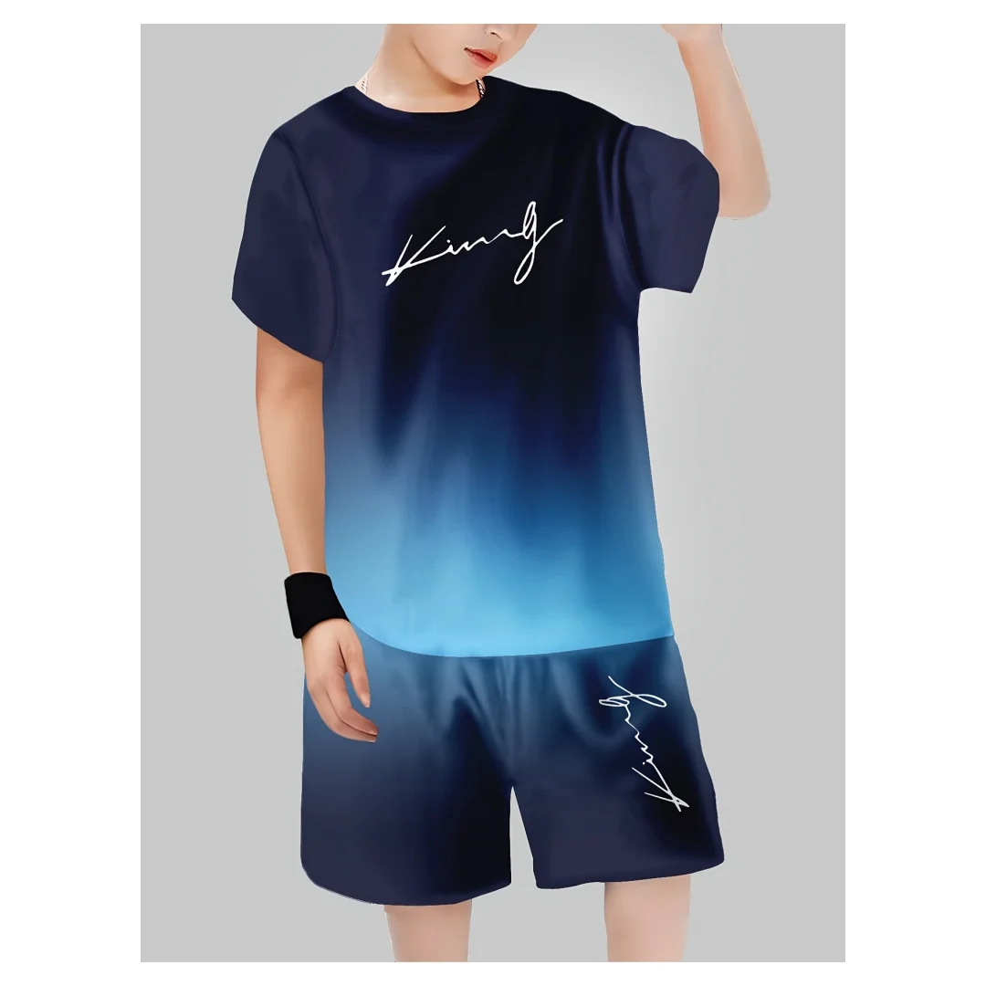 

Children's set Boys Fashion 3D Printed Casual Pullover Short Sleeve T-Shirt & Shorts Set, Boys Outdoor T-Shirt & Shorts Set tops