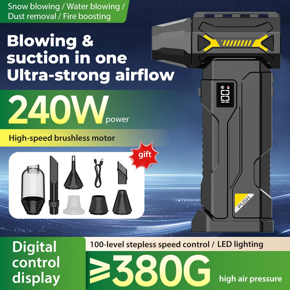 

Powerful Turbo Air Blower 380g Blowing Force Strong Airflow Turbo Fan Power Bank Function Wireless Compressed Air Duster Dryer