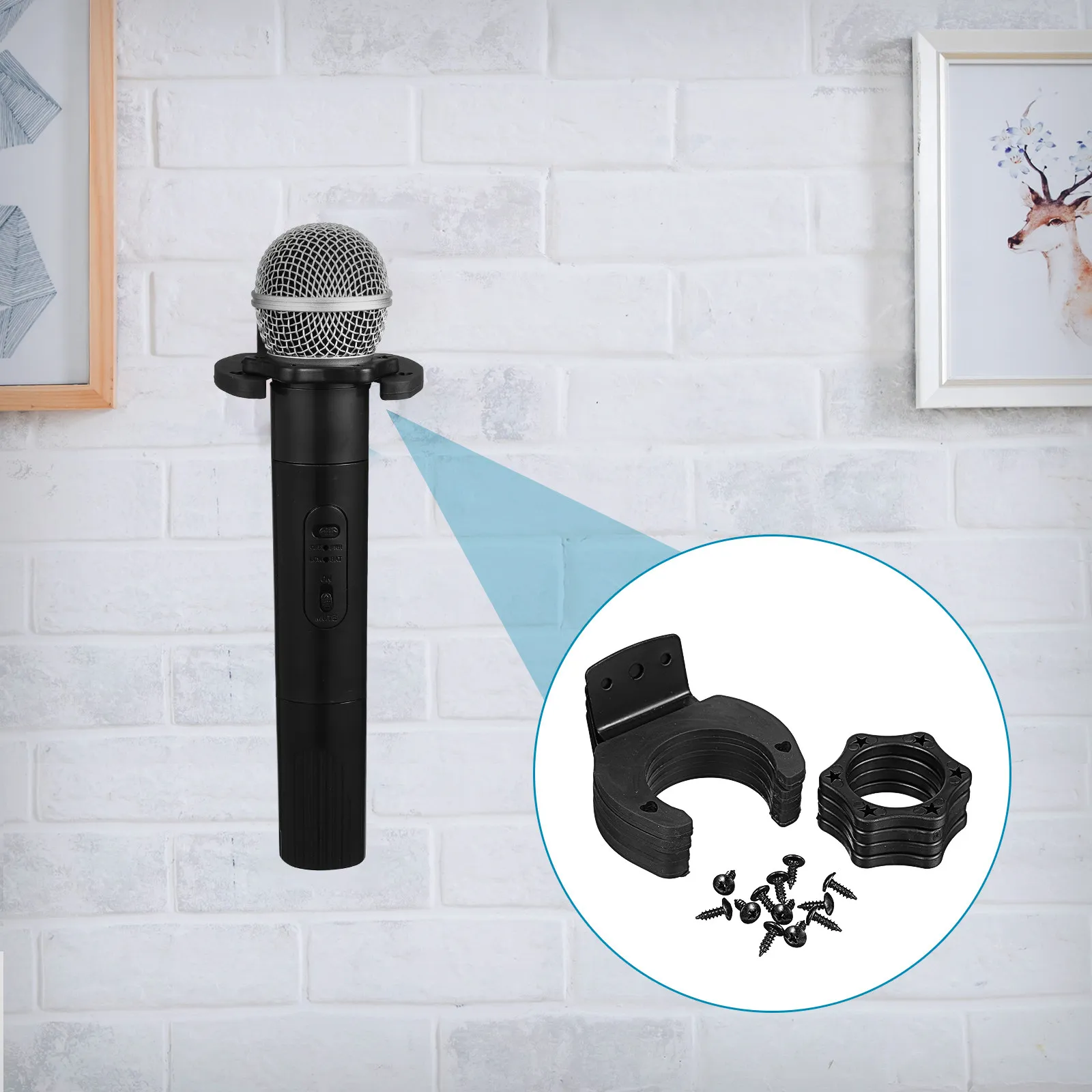 4Sets Microphone Wall Hanger Accessories Hexagonal Anti-Slip Rings Mic Protection Kit Suitable for Ktv Home Wireless Mic