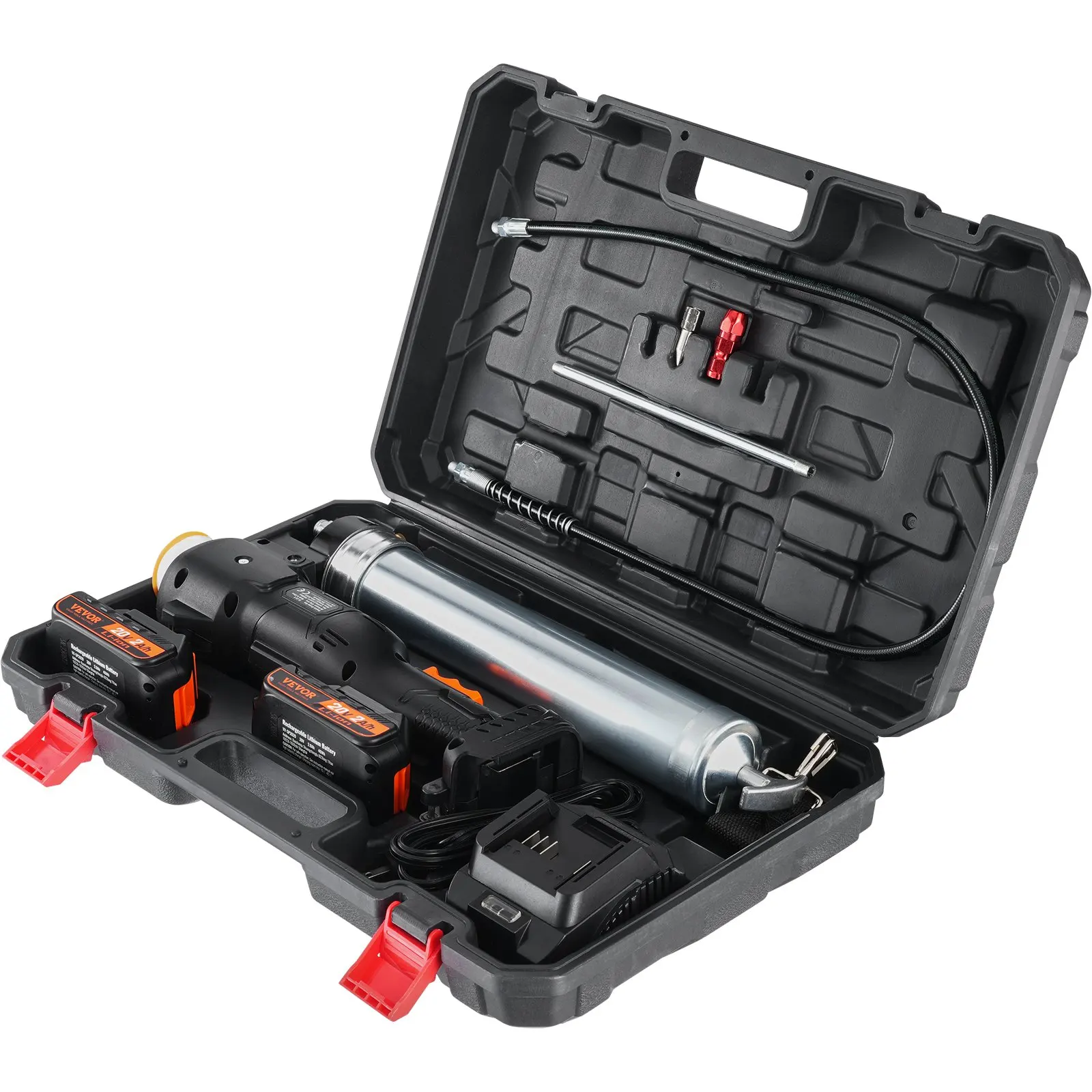 VEVOR 10000PSI 20-Volt Cordless Electric Grease Gun Kit Battery Powered with Two Batteries Carrying Case Charger Included