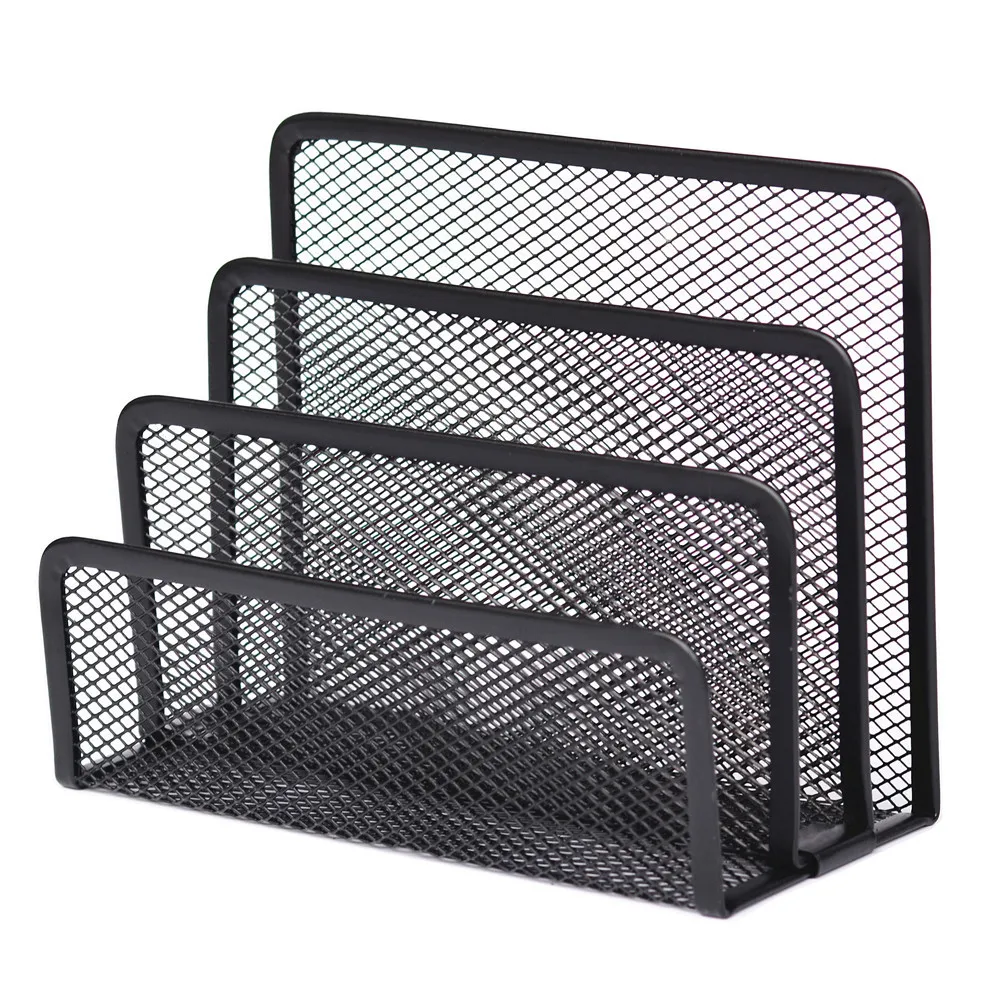 Black Metal Mesh Desk Organizer Desktop Letter Sorter Mail Tray File Organiser Office Book Holder Business Home Bookends