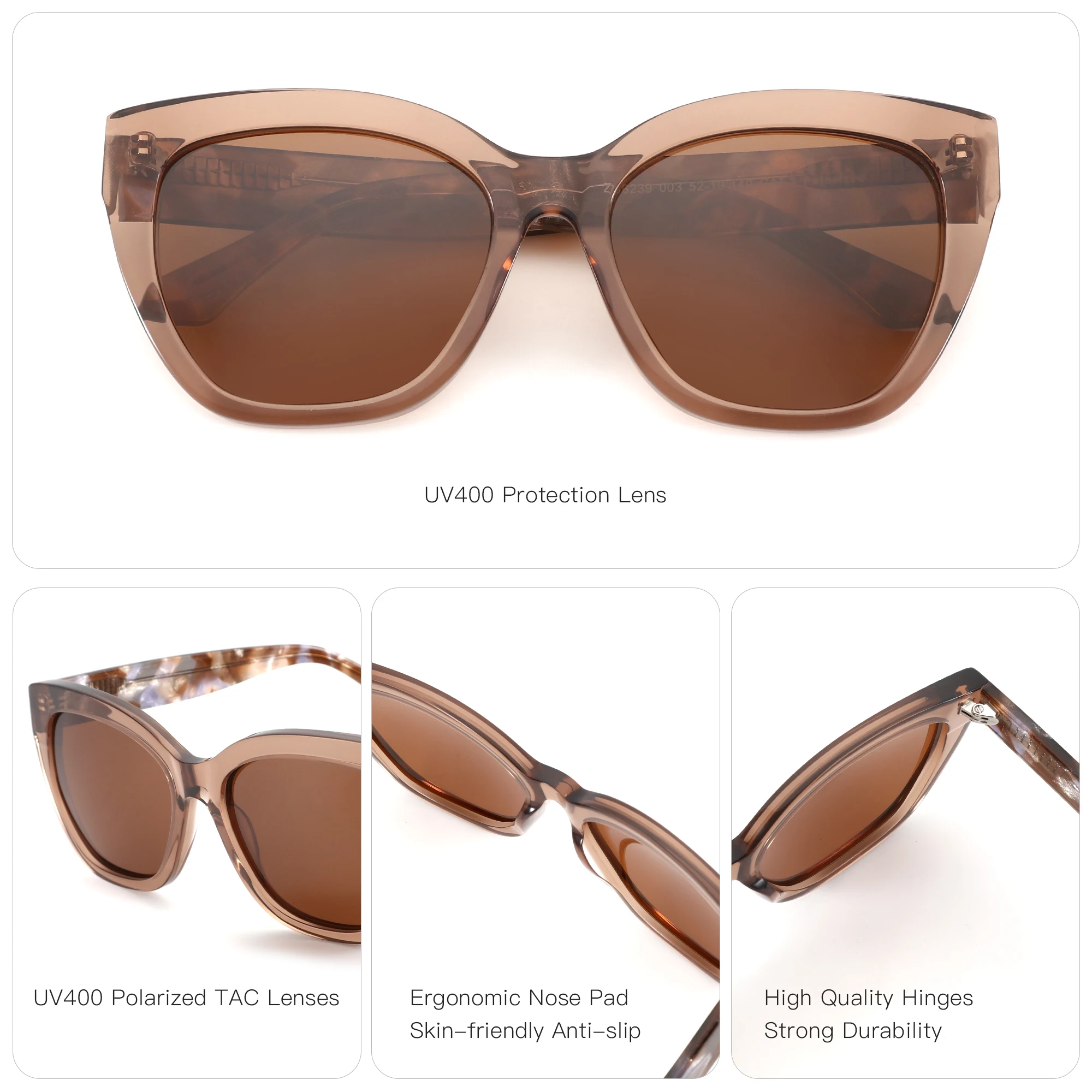 ZENOTTIC Butterfly Retro UV400 Protection Acetate Sunglasses Fashion Thick Frame Polarized Sunglasses