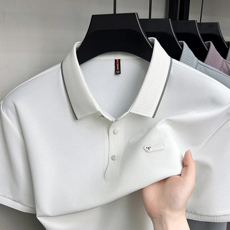 High quality embossed short sleeve polo shirt luxury brand men ice silk breathable summer T-shirt fashion casual solid color top
