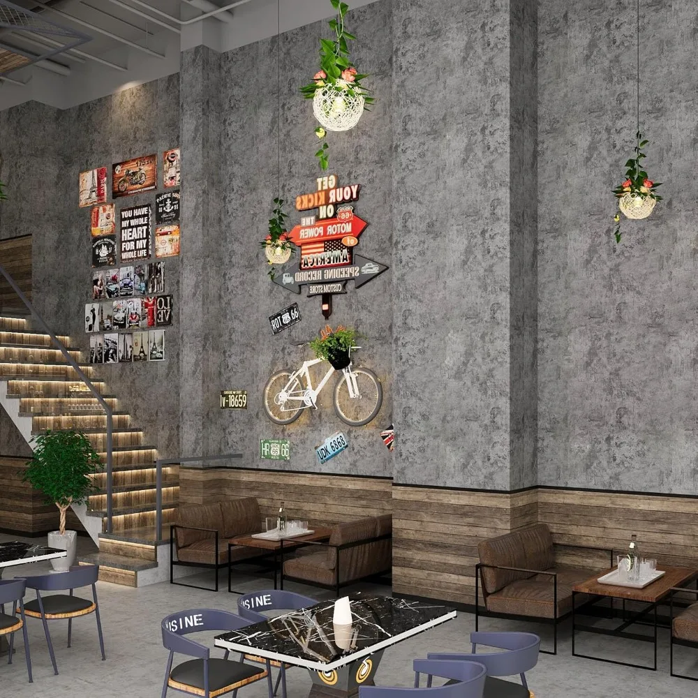 ورق جدران خرساني ذاتي اللصق مقاوم للماء على الطراز الصناعي، ورق اتصال أسمنتي رمادي/بني/بيج، 15.8 × 591 للتقشير والعصا #5