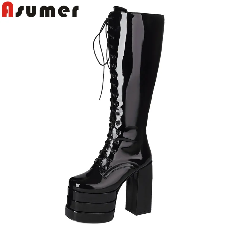 

ASUMER 2023 New Zipper Microfiber Knee High Boots Women Cool Ladies Platform Autumn Boots Thick High Heels Modern Boots