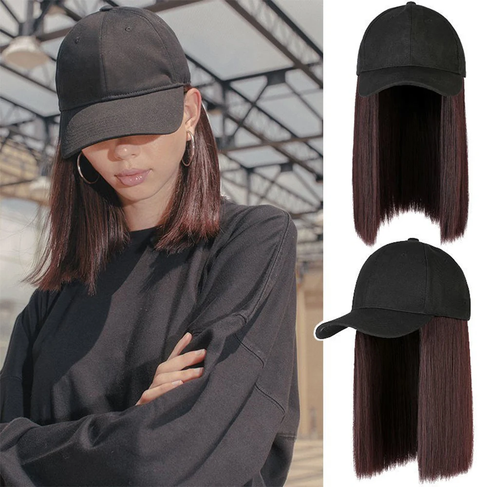 Cap Synthetic Wig Hair Extensions Hair Wigs For Women Short Straight Bob  Adjustable Hip Hop Baseball Cap economic Vertical wigs