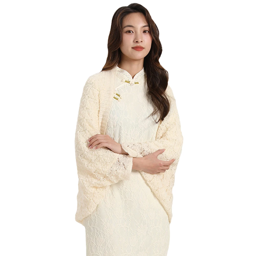 

Women's Knitted Warm Cape Coat Chinese Style Lantern Sleeve Cardigan Cloak Wrap Shawl For Cheongsam Vintage Long Cardigan Jacket