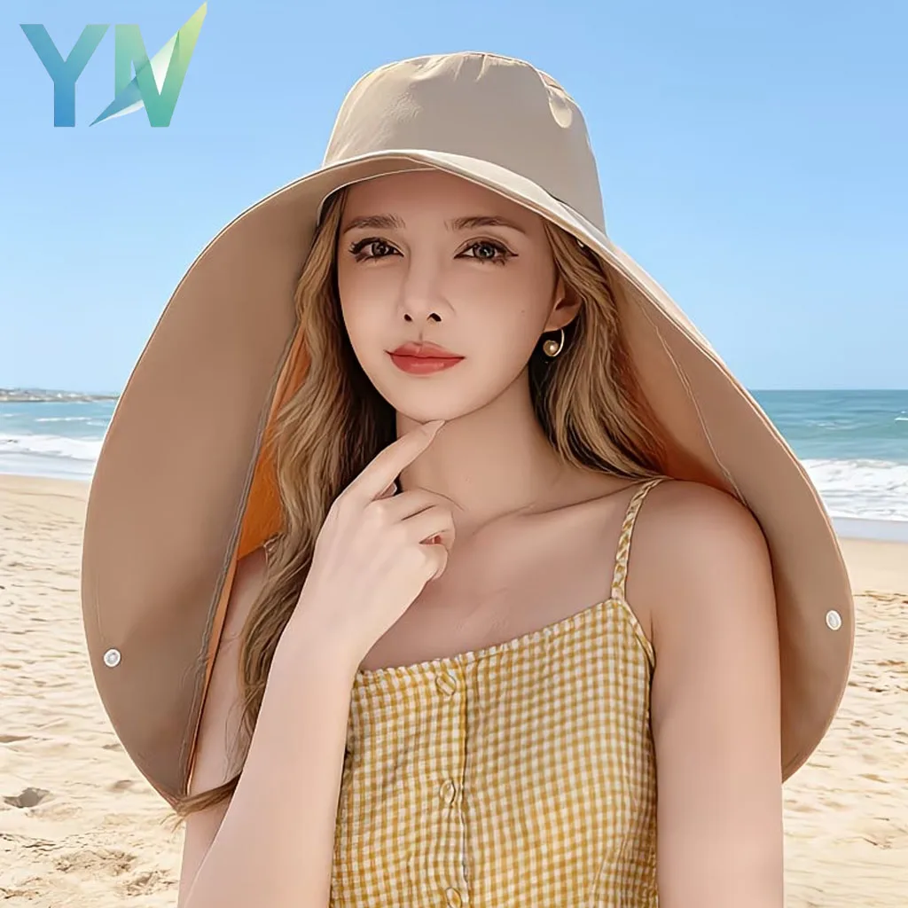 Women‘s Summer Sun Protection Hat with Face Cover Neck Flap Shoulder Cape Wide Brim UV Blocking for Outdoor Hiking Cycling
