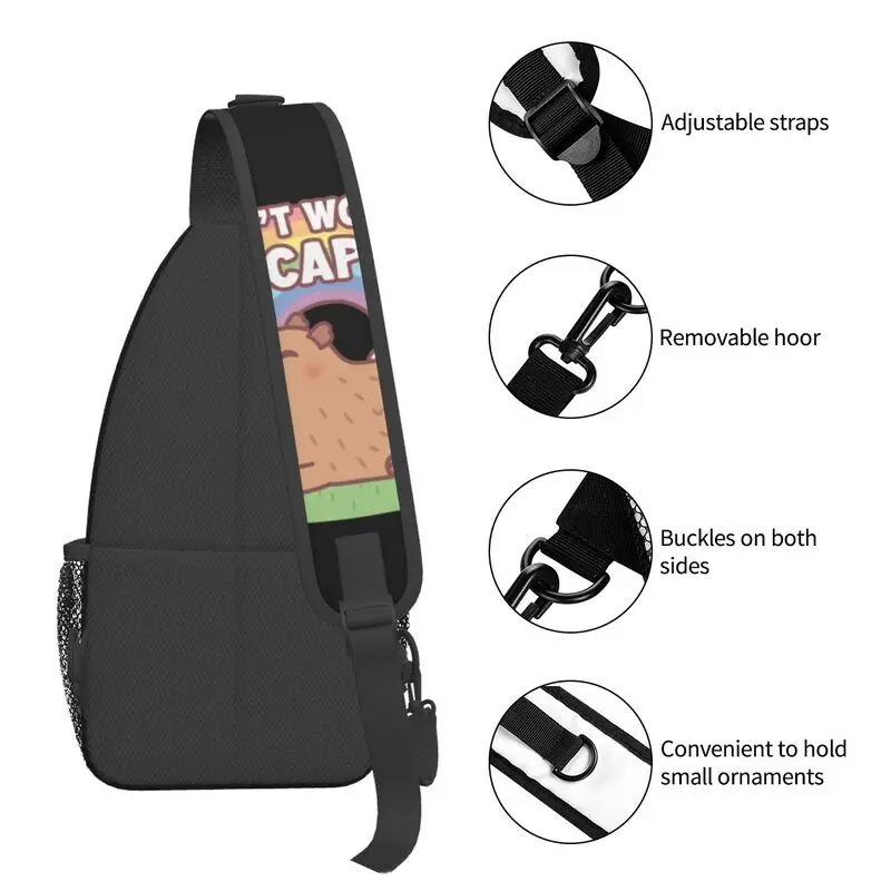 Mochila cruzada de hombro a la moda con cabestrillo de capibara y arcoíris personalizada para hombres, mochila de viaje y senderismo