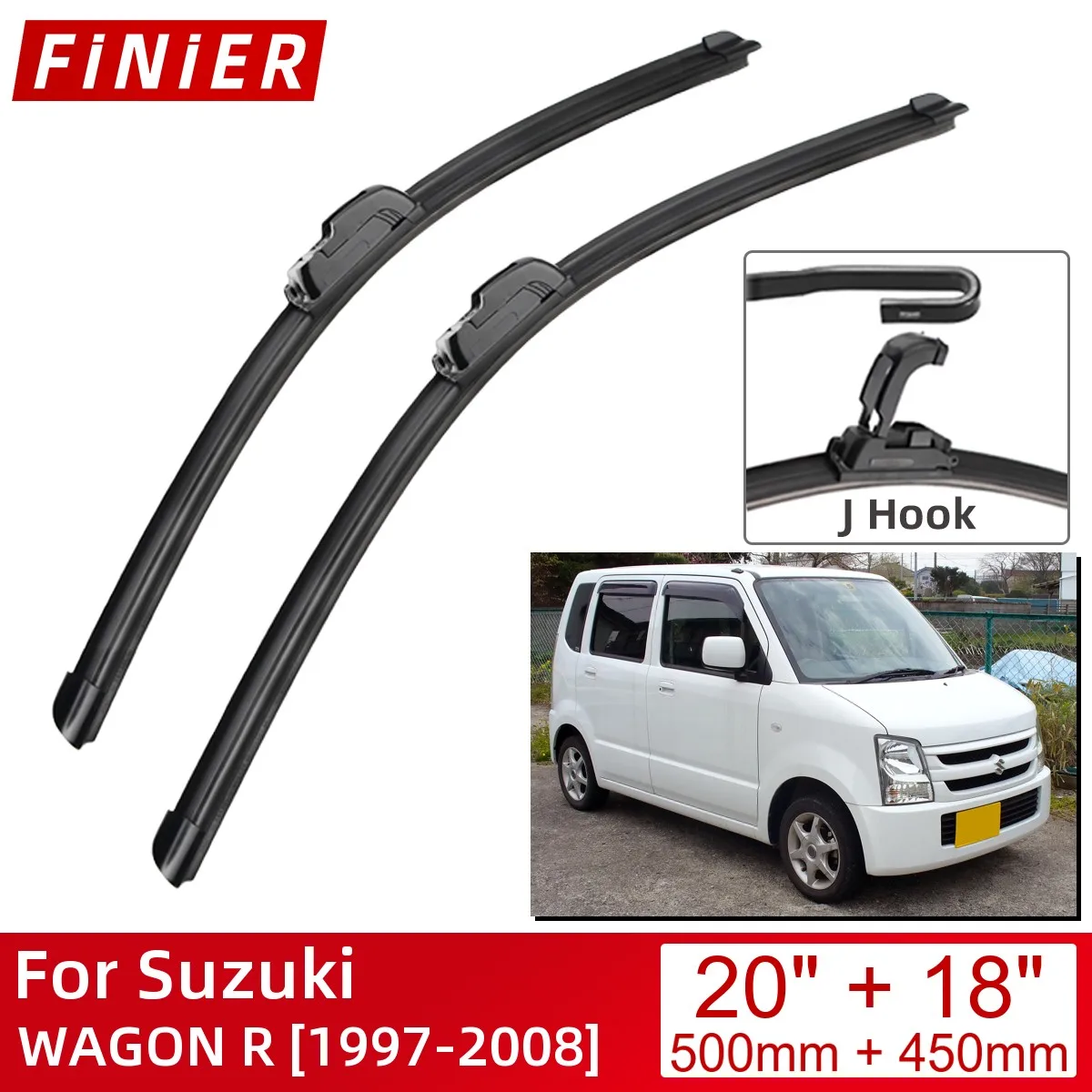 

Щетки стеклоочистителя для Suzuki WAGON R 1997-2008 20 дюймов + 18 дюймов, Аксессуары для автомобилей, щетки стеклоочистителя, стеклоочистители U Type J, крючки 2008 2007 2006