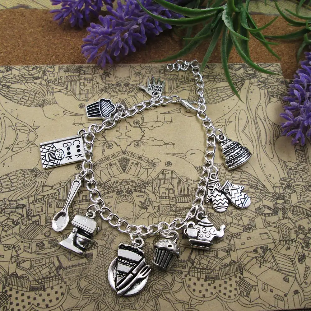 cook lover Baking enthusiast  Charm Bracelet  17+5cm Silver Plated Charm handmade Bracelet Gift Birthday