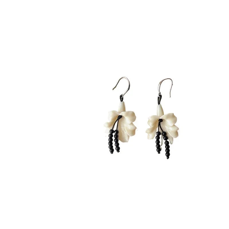 Retro sweet beaded fringed morning glory flower earrings three-dimensional flower earrings women's niche design