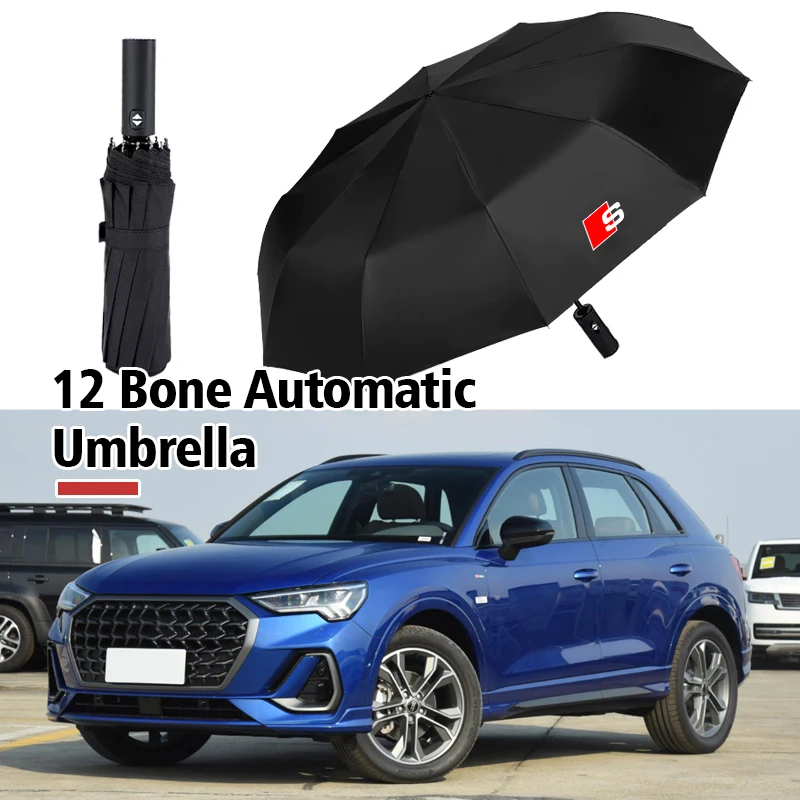 12 Bone Reinforced Strong Windproof Automatic Umbrella Folding For Audi Quattro A3 8P TT 8V A4 B8 RS3 RS4 S5 S6 S7 A3 Q3 A4L