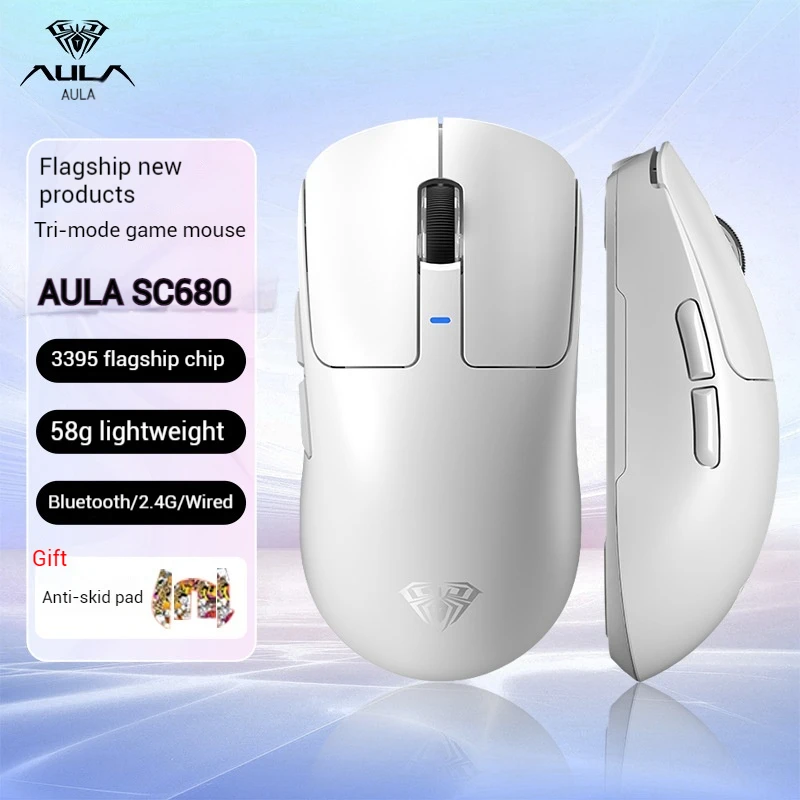 Aula Sc680 Tri-Mode Lightweight Paw3395 Sensor Delay Free Wireless Bluetooth E-Sports Mouse Laptop Accessories Mechanical