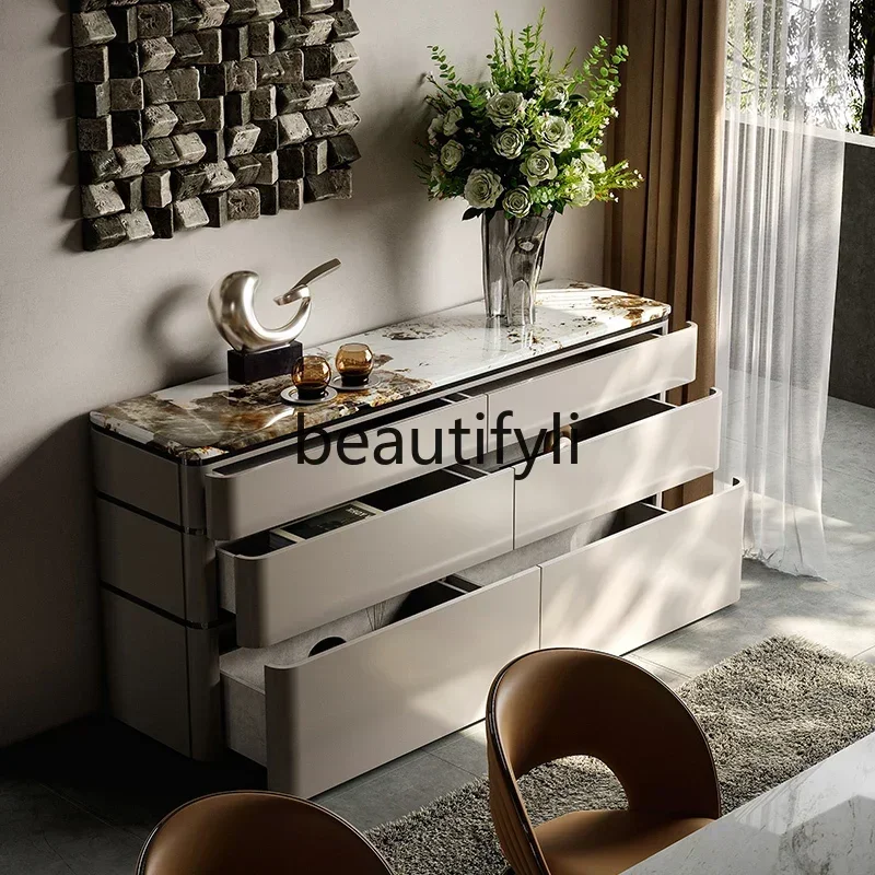 LXItalian minimalist bedroom solid wood TV chest modern minimalist dining side cabinetSSS
