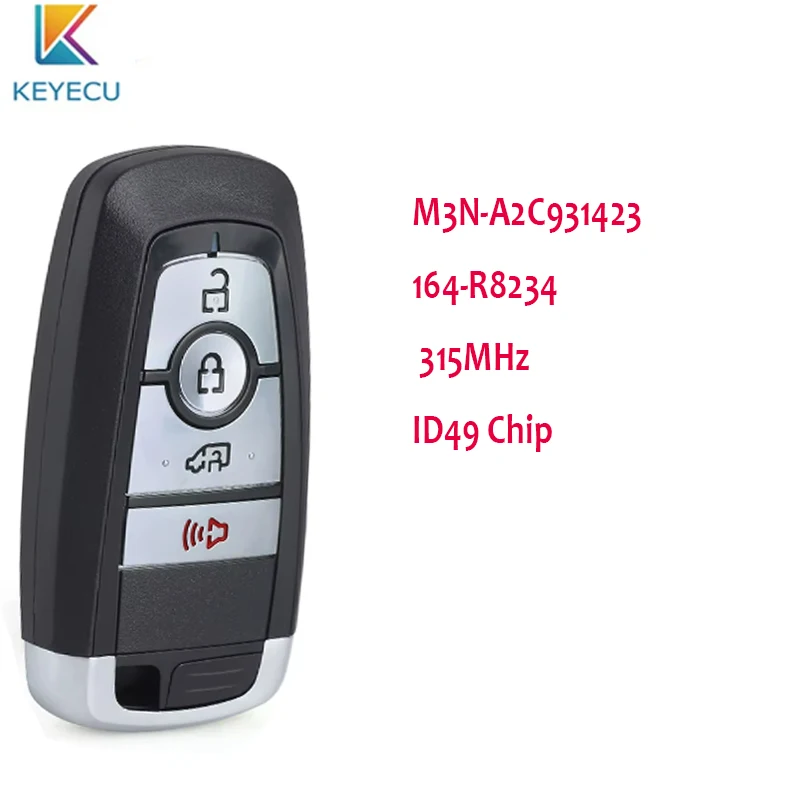 KEYECU Smart Remote Key Fob for Ford Transit Connect 2019 2020 M3N-A2C931423 164-R8234 315MHz ID49 Chip 4Buttons