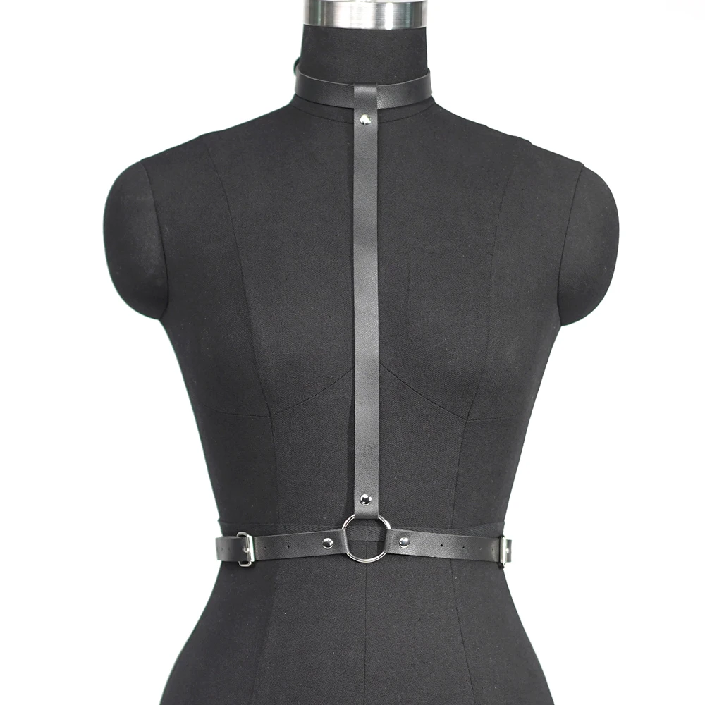 Women Punk Gothic PU Leather Suspender Corset Waist Belt, Adjustable Street‑style Body Harness Accessory for Rave Party Outfit