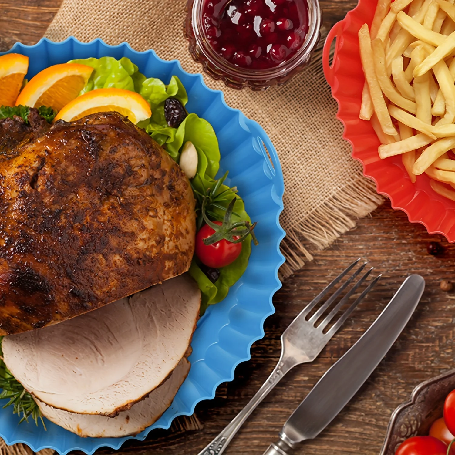 1PC Silicone Air Fryer Baking Tray Circular Foldable Food Grade High Temperature Resistant and Easy to Clean Oven Mat