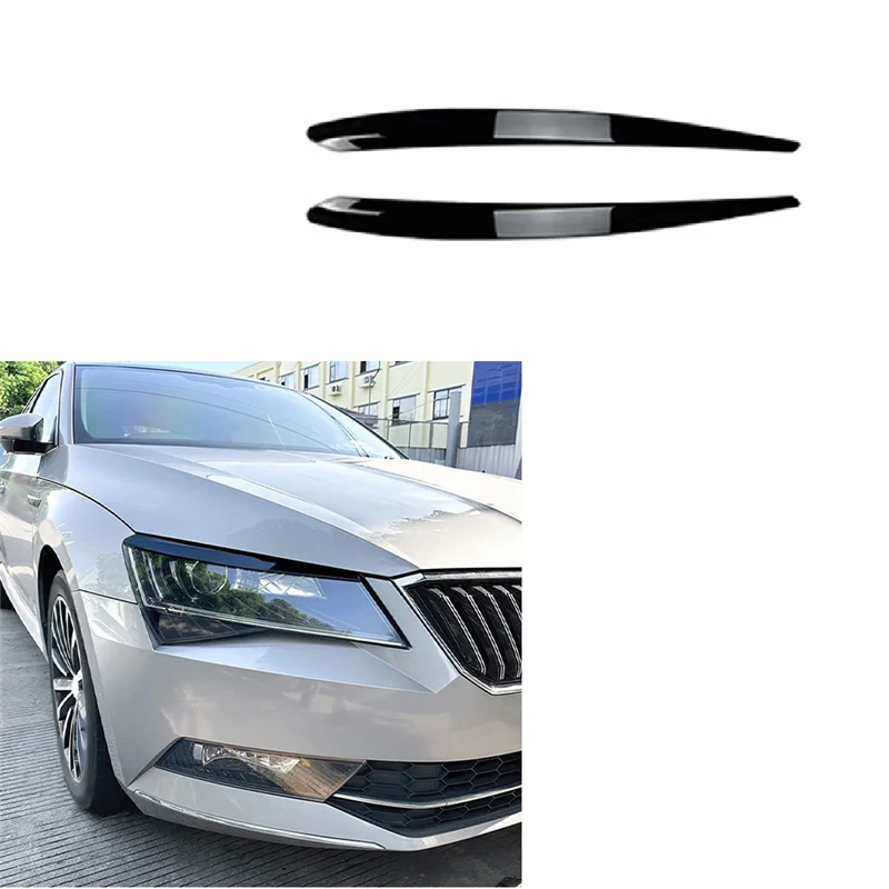 Car Bright Black Headlights Eyebrow Headlight Trim Lid Replacement Accessories For Skoda Superb B8 2016-2018 Car Styling