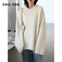 Schicke ven Damen pullover lässiger Ausschnitt hohle lose Pullover Strickwaren weiche warme weibliche Pullover Herbst Winter 2024 Mode