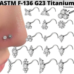 1PC Titanium 20G CZ L Shape Nose Bone Ring Top Flower Threadless Nose Piercing Retainer Holder Nazir Stud Body Piercing Jewelry