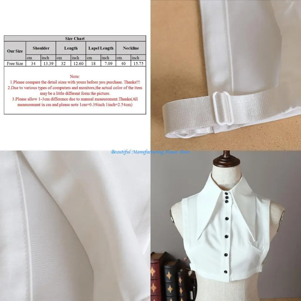 e56a-korean-women-vintage-wide-lapel-white-false-fake-collar-button-down-detachable-half-top-blouse-adjustable-decorative-dickey