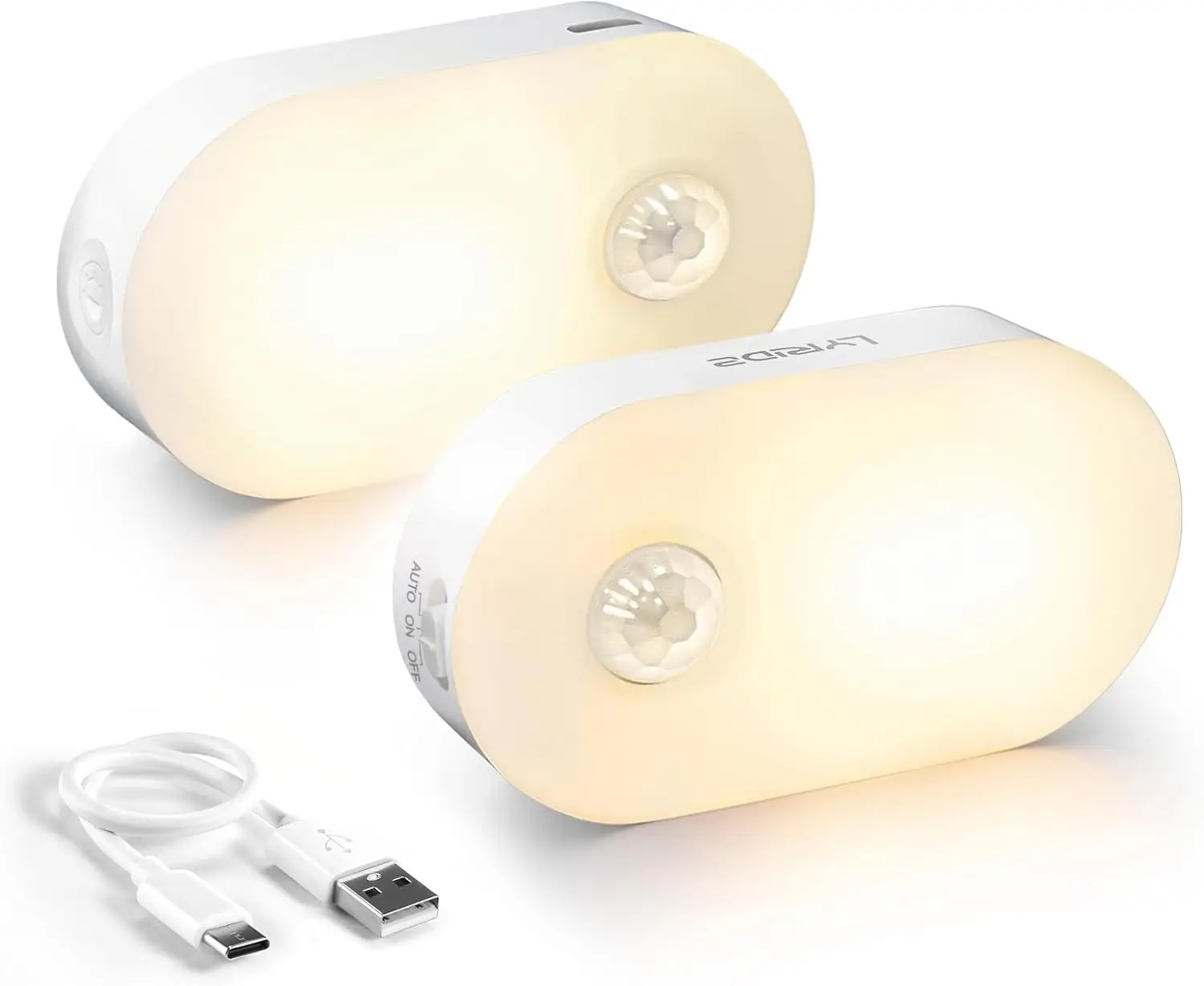 

Motion Sensor Night Light with 180-Day Battery, USB-C Rechargeable, Dimmable Warm LED for Closet, Bathroom, Kitchen, 2-Pack