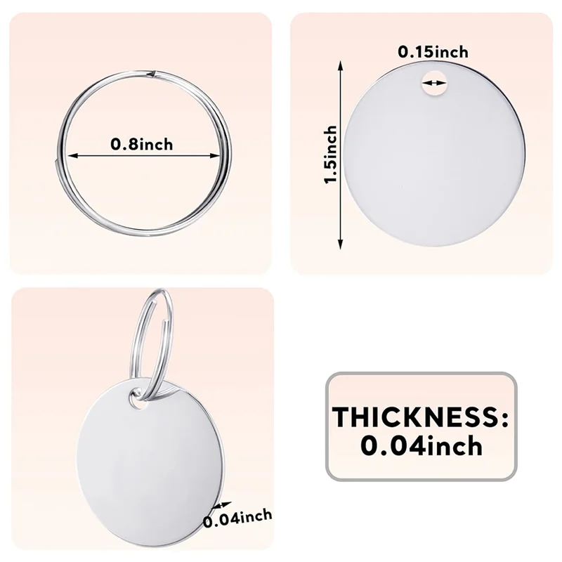 ABGR-Bulk 100 عبوة من الفراغات المستديرة المصنوعة من الفولاذ المقاوم للصدأ، علامات معدنية بفتحة، مناسبة للنقش والحرف اليدوية