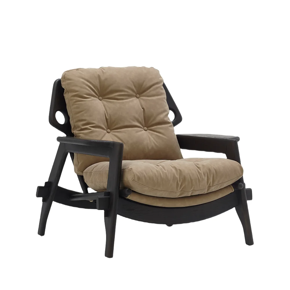 

Luxury Retro Leather Chaise Lounge Solid Wood Chair With Armrest & Backrest For Home Living Room Furniture