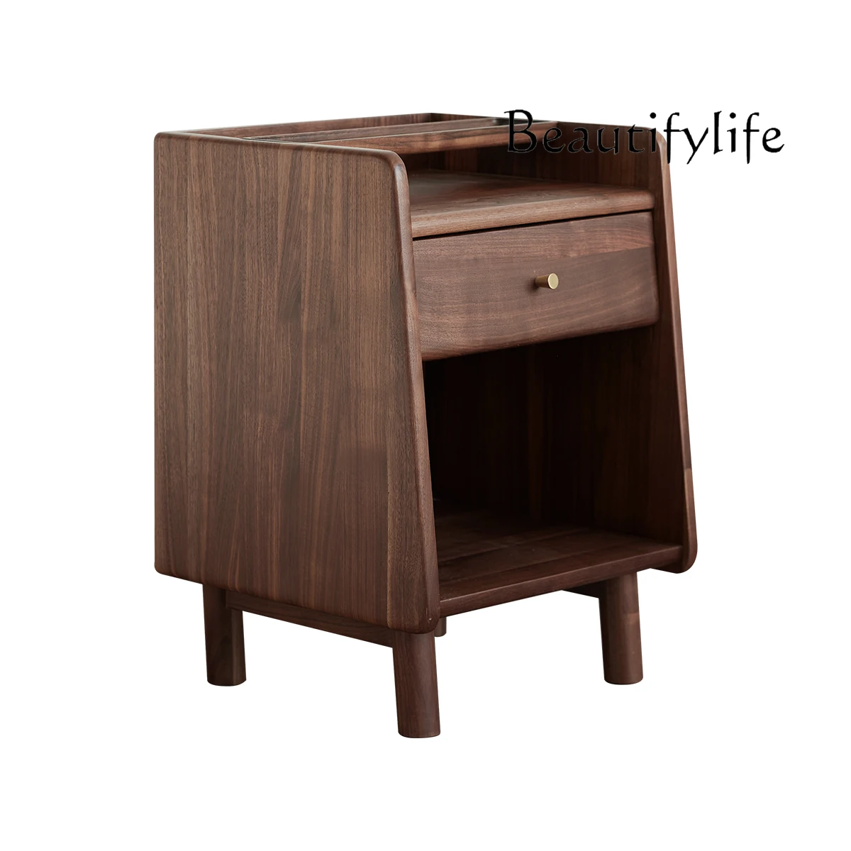 

Nordic Bedroom Storage Bedside Table Modern Minimalist Solid Wood Storage Cabinet Black Walnut Bedside Cabinet