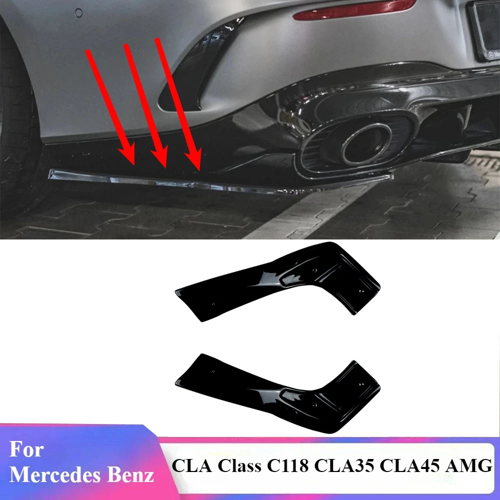 

For Mercedes Benz CLA Class C118 CLA35 CLA45 2020-2022 AMG Rear Bumper Side Splitter Spoiler Lip Cover Trim By Gloss Black