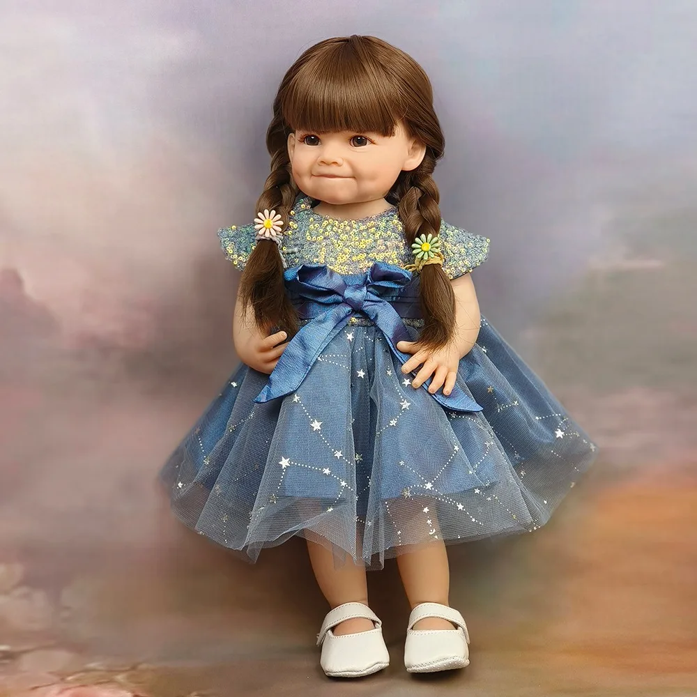 1 Uds. Muñecas de simulación de 22 pulgadas vestido de princesa muñeca Reborn vinilo suave lavable peinados DIY para regalos de navidad para niños