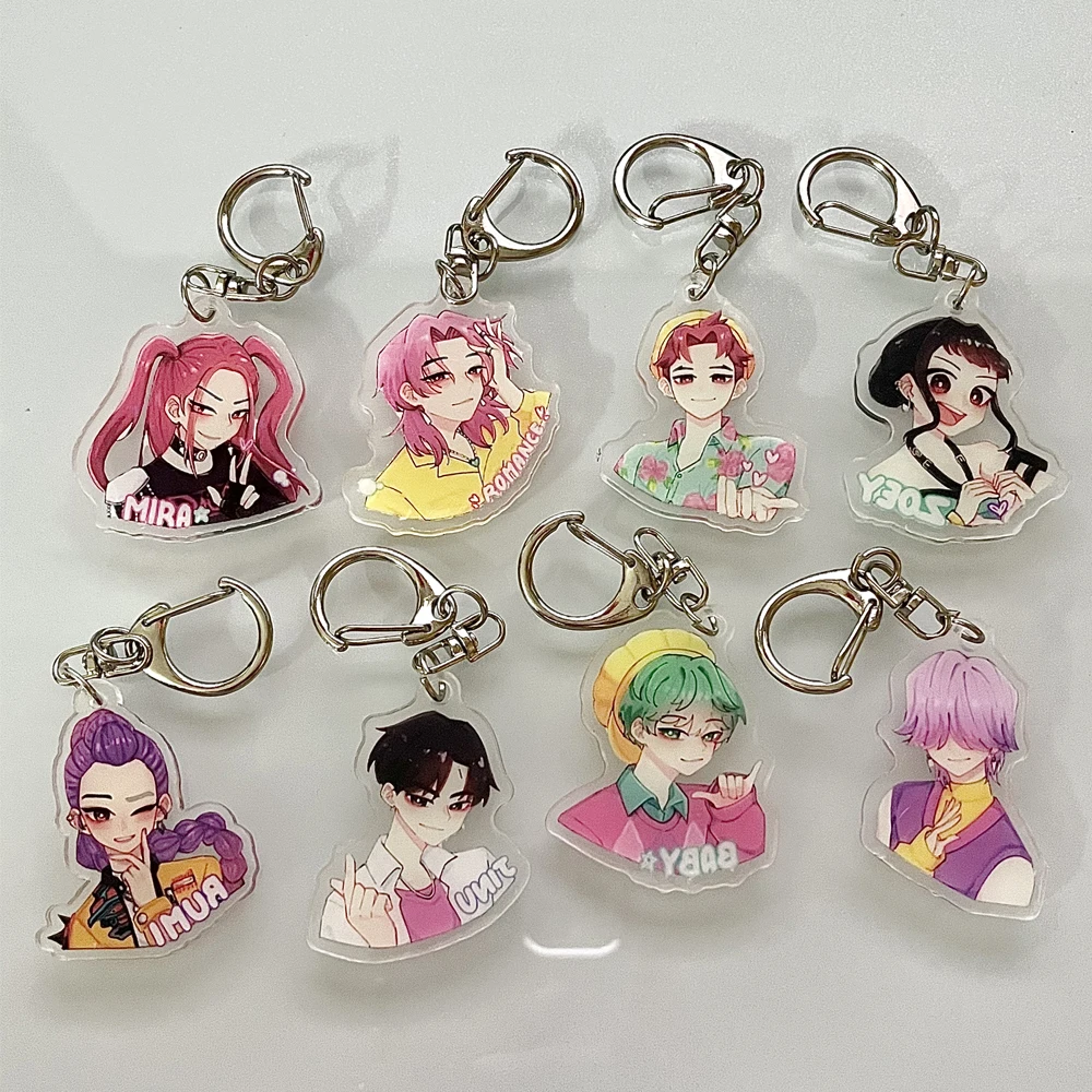 

Kpop Demon Hunters Huntrix 2D Flat Acrylic Keychains Collectible Bag Accessories with Saja Rumi Zoey Jinu Ramyeon Designs